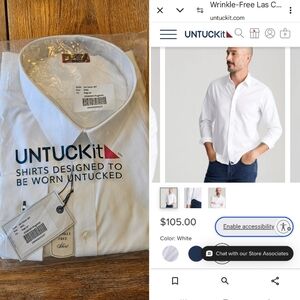 $105 RETAIL! NWT! UNTUCKit White Men's Shirt
